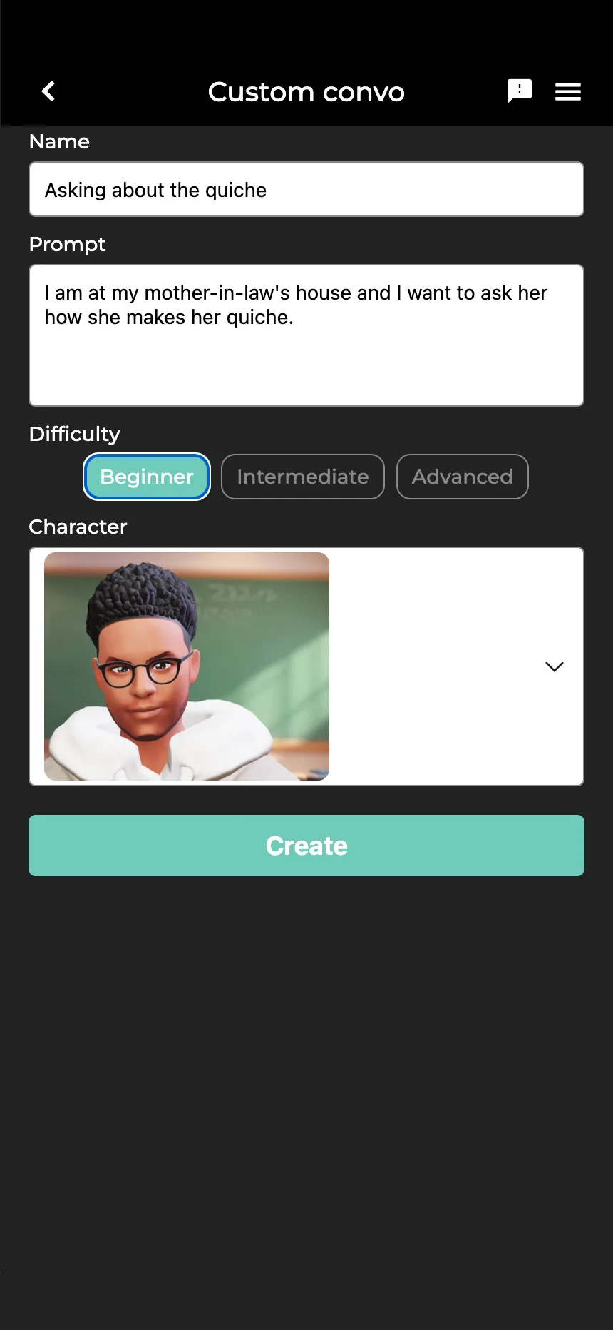 A conversation in progress in the ConvoLive app